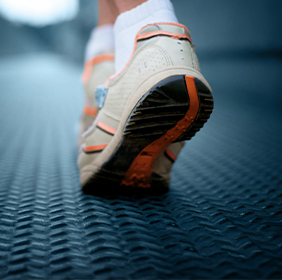Close-up of running shoes.
