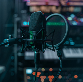 An image of a high-quality Mic and stand in the studio