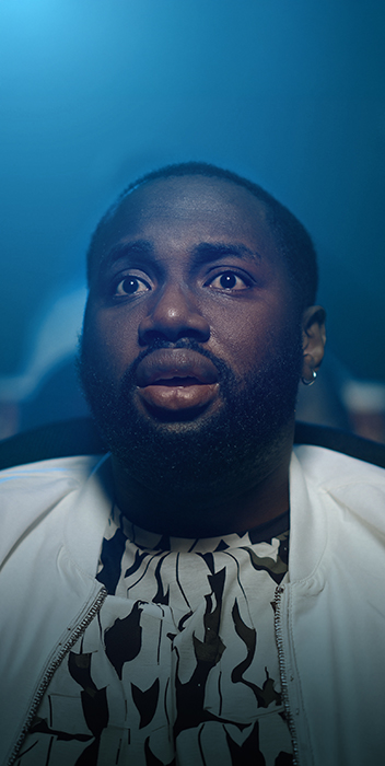 Man with a scared look on his face.