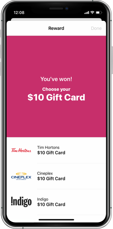 Win a gift card shown in Manulife Vitality app