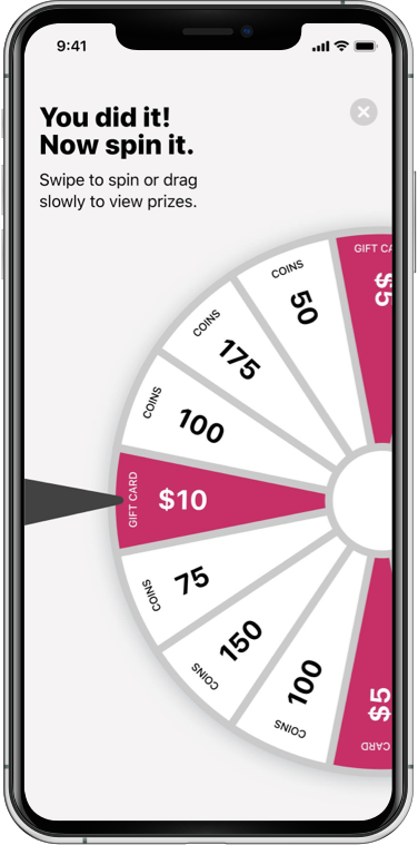 Manulife Vitality app, spin the wheel and instantly win