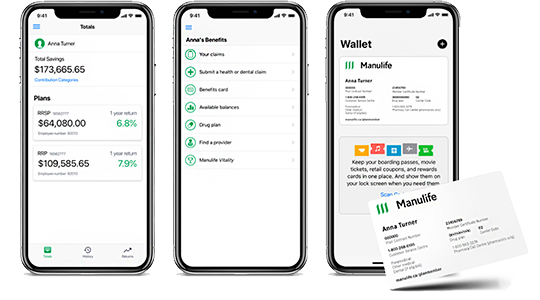 Screenshots of the Manulife Mobile app