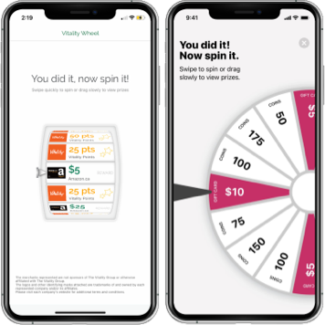 Image showcasing the reward wheel spin in the Manulife Vitality mobile apps